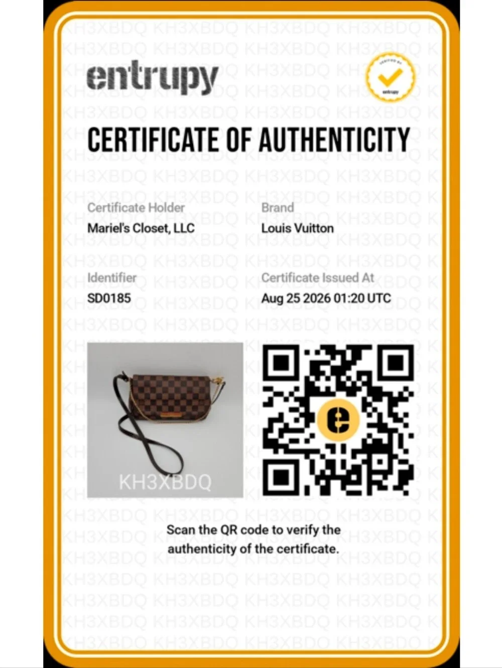 Authentic Louis Vuitton Damier Ebene Favorite #4414M